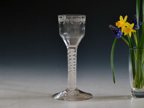 antique glass wine glass opaque twist english c1765 - CATEGORY: ANTIQUE GLASS - DATED 18TH CENTURY