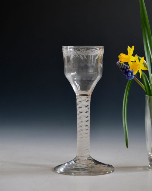 ANTIQUE GLASS WINE GLASS OPAQUE TWIST ENGLISH C1765 - ADDITIONAL PHOTO 1