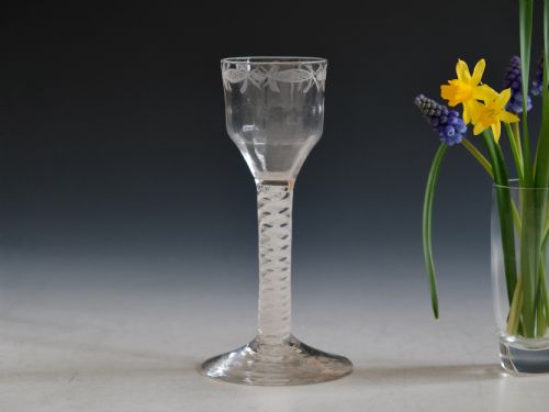 ANTIQUE GLASS WINE GLASS OPAQUE TWIST ENGLISH C1765 - ADDITIONAL PHOTO 9