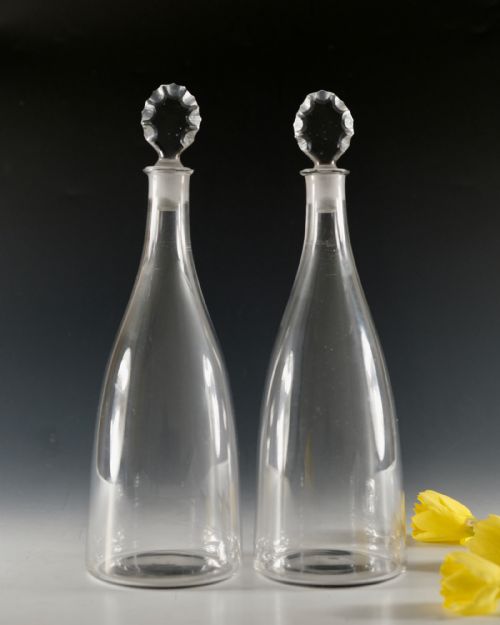 ANTIQUE GLASS TAPER DECANTERS PAIR ENGLISH 1780 - ADDITIONAL PHOTO 2
