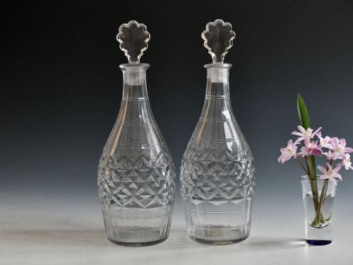 ANTIQUE GLASS DECANTERS PAIR ENGLISH C1770 - ADDITIONAL PHOTO 2