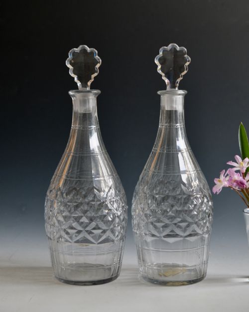 ANTIQUE GLASS DECANTERS PAIR ENGLISH C1770 - ADDITIONAL PHOTO 1