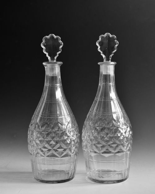 antique glass decanters pair english c1770 - CATEGORY: ANTIQUE GLASS - DATED 18TH CENTURY