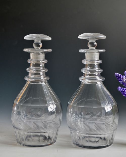ANTIQUE GLASS DECANTERS PAIR ENGLISH C1835 - ADDITIONAL PHOTO 1