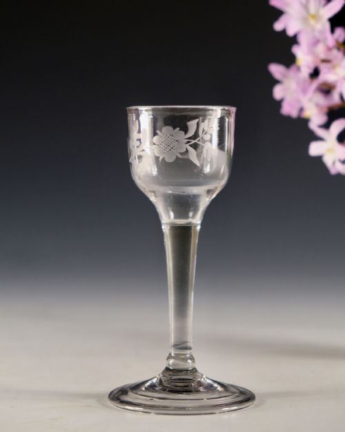 ANTIQUE GLASS WINE GLASS PLAIN STEM ENGLISH C1760 - ADDITIONAL PHOTO 1
