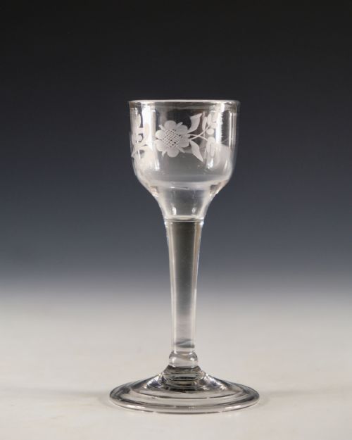 ANTIQUE GLASS WINE GLASS PLAIN STEM ENGLISH C1760 - ADDITIONAL PHOTO 3