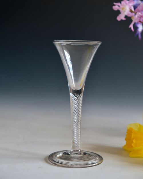 ANTIQUE GLASS WINE GLASS AIR TWIST STEM ENGLISH C1755 - ADDITIONAL PHOTO 1