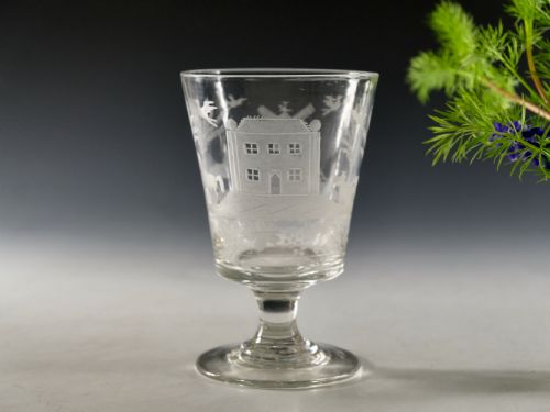 antique glass rummer engraved rural scene english c1835 - CATEGORY: ANTIQUE GLASS - DATED 19TH CENTURY