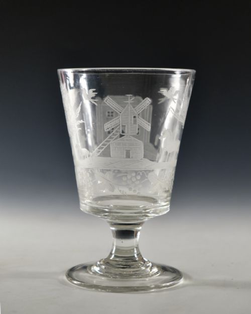 ANTIQUE GLASS RUMMER ENGRAVED RURAL SCENE ENGLISH C1835 - ADDITIONAL PHOTO 5