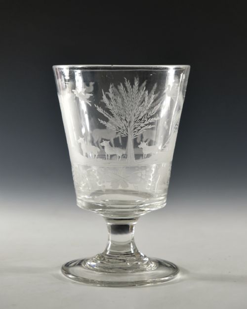 ANTIQUE GLASS RUMMER ENGRAVED RURAL SCENE ENGLISH C1835 - ADDITIONAL PHOTO 6