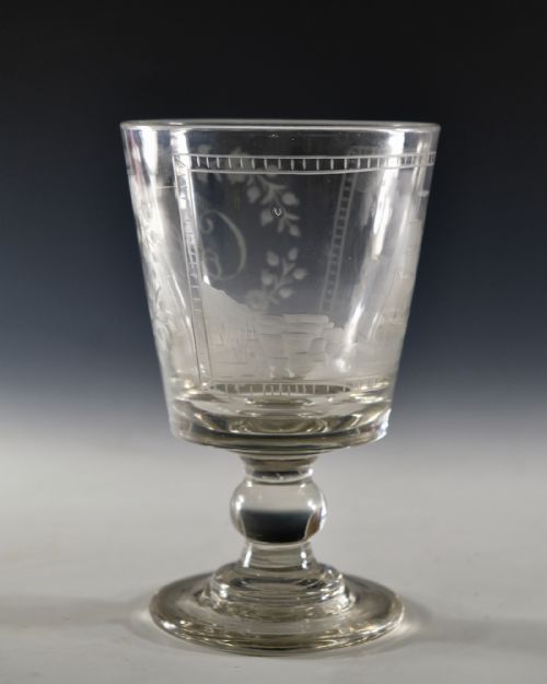 ANTIQUE GLASS RUMMER ENGRAVED SHIP ENGLISH C1820 - ADDITIONAL PHOTO 4