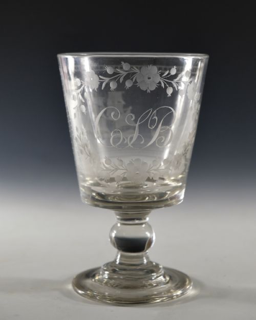 ANTIQUE GLASS RUMMER ENGRAVED SHIP ENGLISH C1820 - ADDITIONAL PHOTO 5