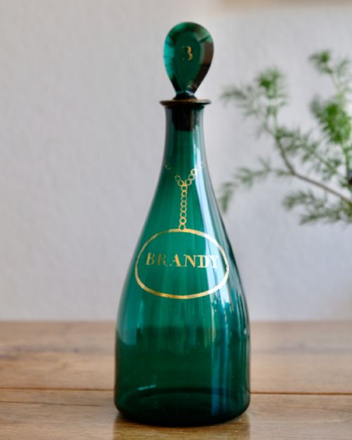 ANTIQUE GLASS DECANTER GREEN TAPER ENGLISH C1790 - ADDITIONAL PHOTO 1