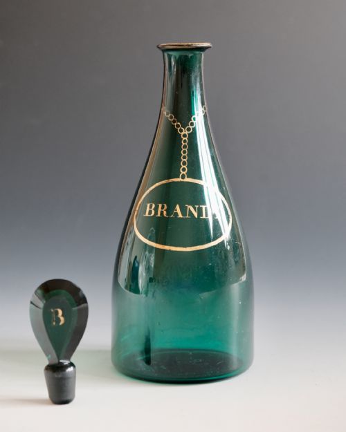 ANTIQUE GLASS DECANTER GREEN TAPER ENGLISH C1790 - ADDITIONAL PHOTO 3