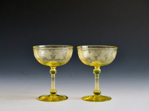 antique glass champagne glasses pair english c1870 - CATEGORY: ANTIQUE GLASS - DATED 19TH CENTURY