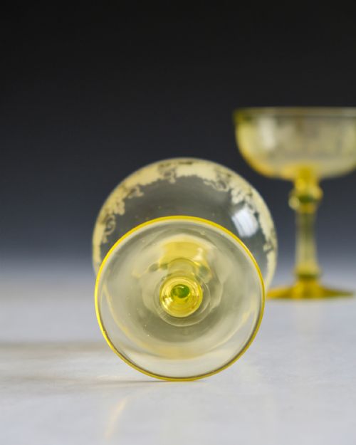 ANTIQUE GLASS CHAMPAGNE GLASSES PAIR ENGLISH C1870 - ADDITIONAL PHOTO 5