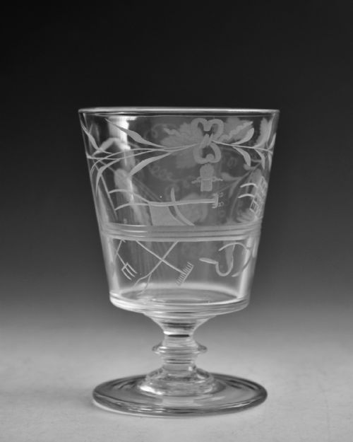 ANTIQUE GLASS AGRICULTURAL ENGRAVED RUMMER ENGLISH C1830 - ADDITIONAL PHOTO 1