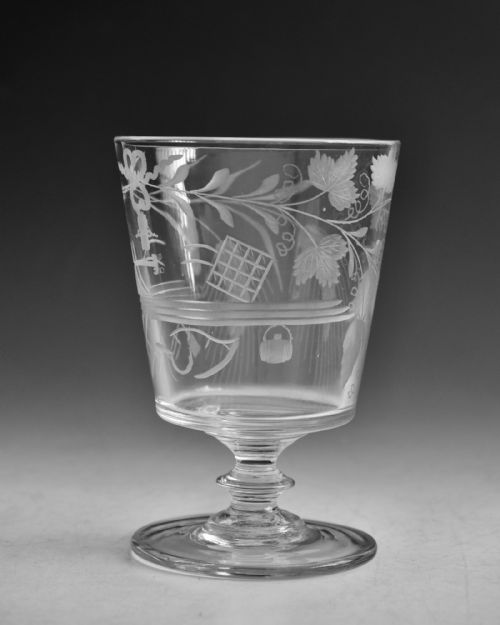 ANTIQUE GLASS AGRICULTURAL ENGRAVED RUMMER ENGLISH C1830 - ADDITIONAL PHOTO 2