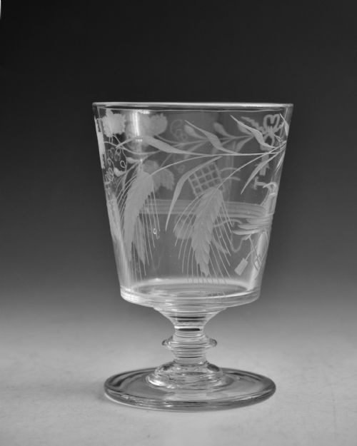 ANTIQUE GLASS AGRICULTURAL ENGRAVED RUMMER ENGLISH C1830 - ADDITIONAL PHOTO 4