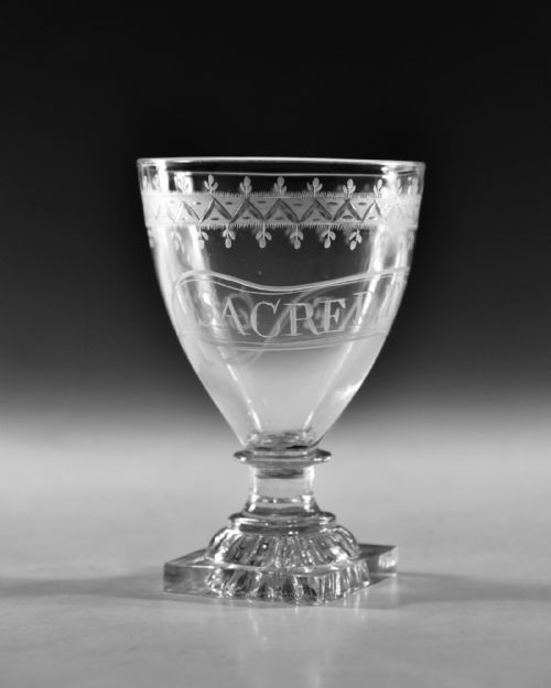 ANTIQUE GLASS RUMMER ENGRAVED SACRED TO LOVE ENGLISH C1800 - ADDITIONAL PHOTO 1