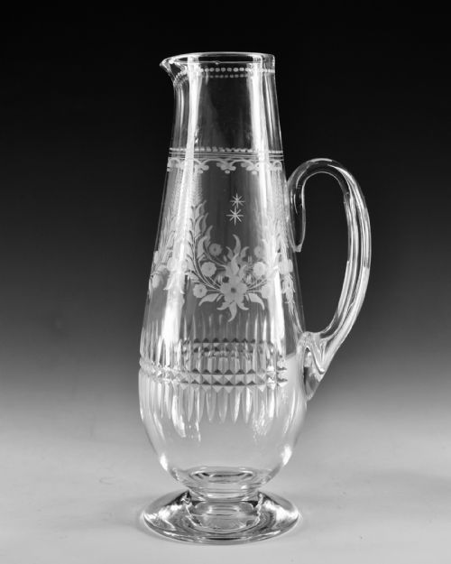 ANTIQUE GLASS ENGRAVED JUG AND TWO GOBLETS ENGLISH C1880 - ADDITIONAL PHOTO 2