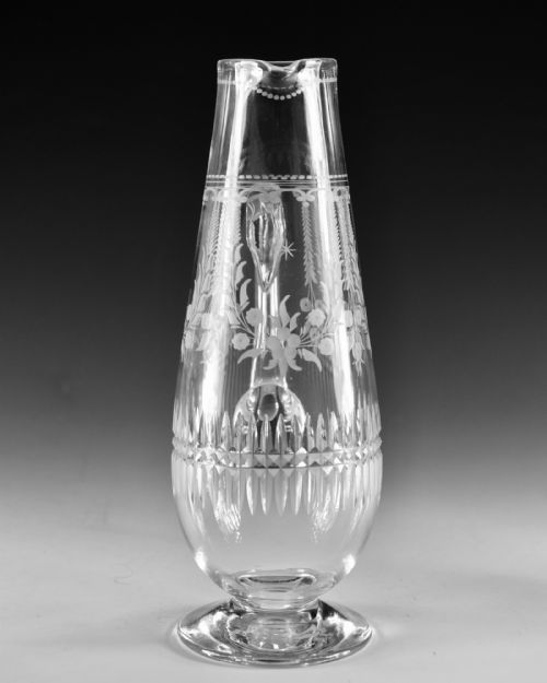 ANTIQUE GLASS ENGRAVED JUG AND TWO GOBLETS ENGLISH C1880 - ADDITIONAL PHOTO 3