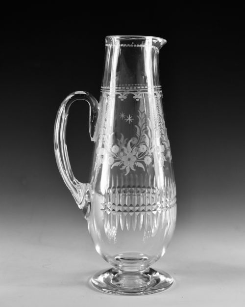 ANTIQUE GLASS ENGRAVED JUG AND TWO GOBLETS ENGLISH C1880 - ADDITIONAL PHOTO 5