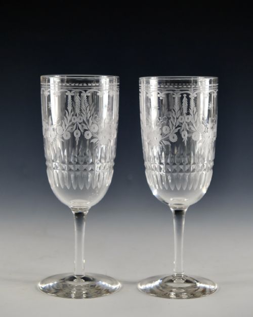 ANTIQUE GLASS ENGRAVED JUG AND TWO GOBLETS ENGLISH C1880 - ADDITIONAL PHOTO 8