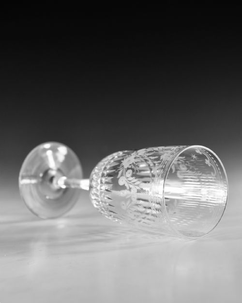 ANTIQUE GLASS ENGRAVED JUG AND TWO GOBLETS ENGLISH C1880 - ADDITIONAL PHOTO 12