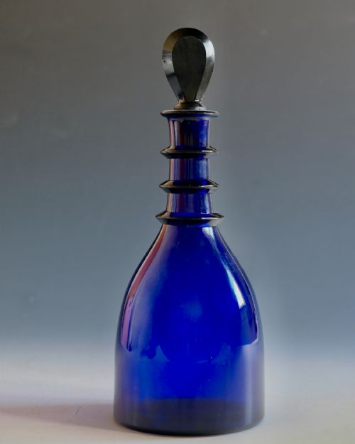 ANTIQUE GLASS BLUE DECANTER ENGLISH C1810 - ADDITIONAL PHOTO 1