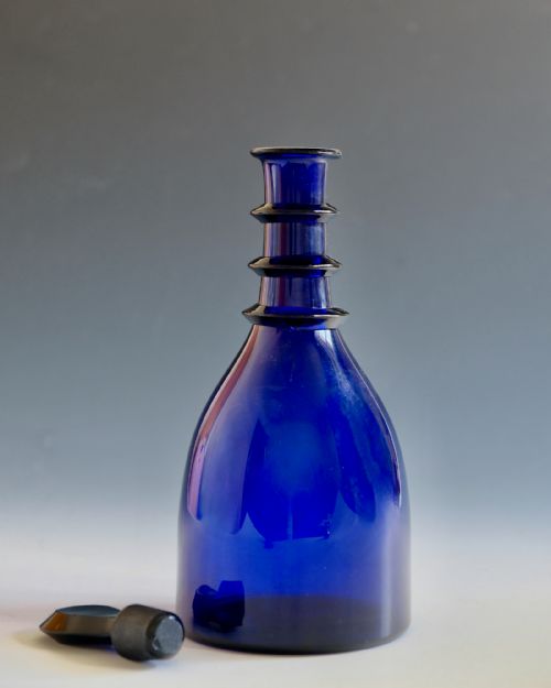 ANTIQUE GLASS BLUE DECANTER ENGLISH C1810 - ADDITIONAL PHOTO 2