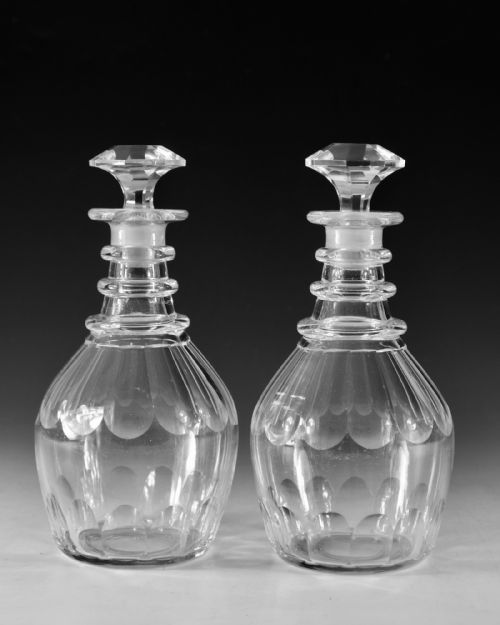 ANTIQUE GLASS DECANTERS PAIR ENGLISH C1840 - ADDITIONAL PHOTO 1