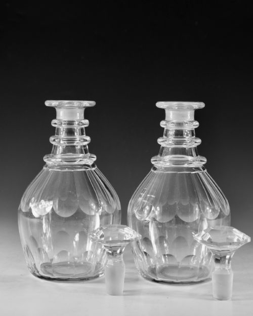 ANTIQUE GLASS DECANTERS PAIR ENGLISH C1840 - ADDITIONAL PHOTO 2