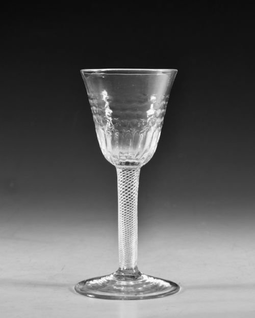 ANTIQUE GLASS WINE GLASS AIR TWIST STEM ENGLISH C1755 - ADDITIONAL PHOTO 1