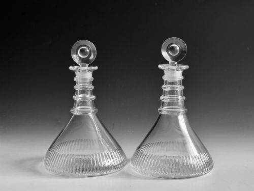 antique glass ship's decanters pair english c1830 - CATEGORY: ANTIQUE GLASS - DATED GEORGIAN
