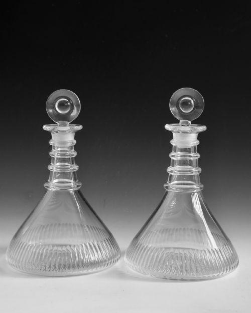 ANTIQUE GLASS SHIP'S DECANTERS PAIR ENGLISH C1830 - ADDITIONAL PHOTO 1