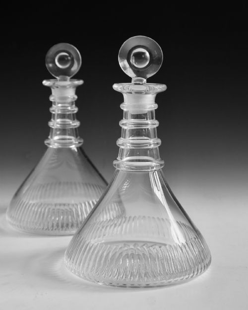 ANTIQUE GLASS SHIP'S DECANTERS PAIR ENGLISH C1830 - ADDITIONAL PHOTO 2