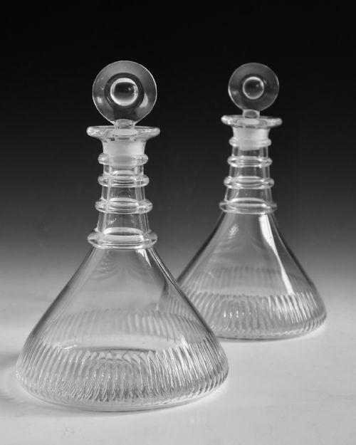 ANTIQUE GLASS SHIP'S DECANTERS PAIR ENGLISH C1830 - ADDITIONAL PHOTO 3