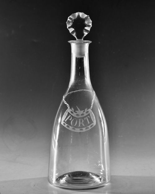 ANTIQUE GLASS DECANTER MALLET ENGRAVED PORT ENGLISH C177080 - ADDITIONAL PHOTO 1