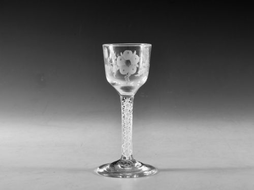 antique glass wine glass opaque twist english c1765 - CATEGORY: ANTIQUE GLASS - DATED 18TH CENTURY