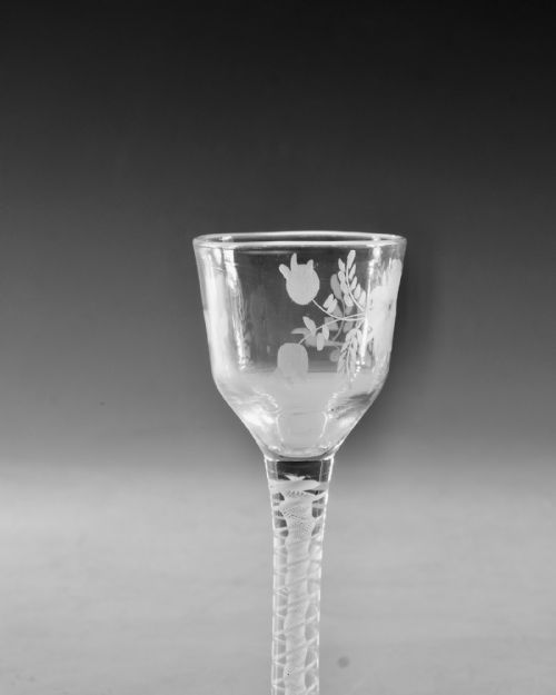 ANTIQUE GLASS WINE GLASS OPAQUE TWIST ENGLISH C1765 - ADDITIONAL PHOTO 5