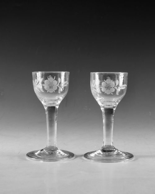 ANTIQUE GLASS WINE GLASSES PLAIN STEMS ENGLISH C1765 - ADDITIONAL PHOTO 1