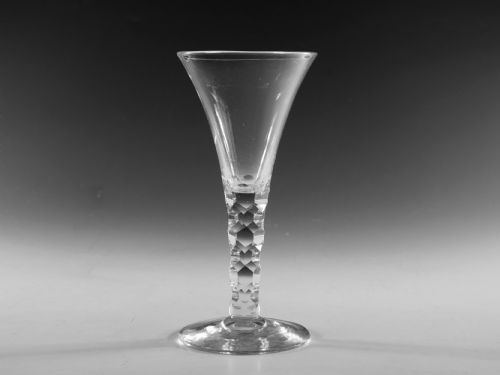 antique glass facet stem wine glass english c1770 - CATEGORY: ANTIQUE GLASS - DATED 18TH CENTURY