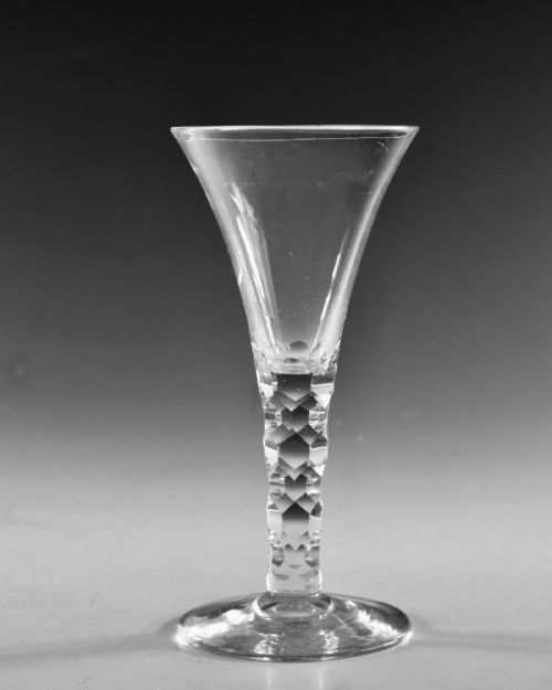 ANTIQUE GLASS FACET STEM WINE GLASS ENGLISH C1770 - ADDITIONAL PHOTO 1