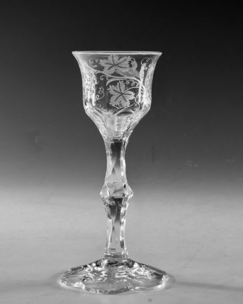 ANTIQUE GLASS FACET STEM WINE GLASS ENGLISH C1780 - ADDITIONAL PHOTO 1