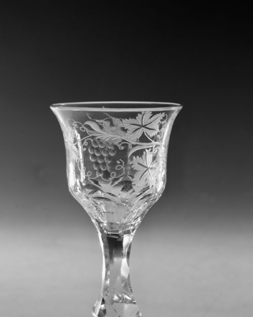 ANTIQUE GLASS FACET STEM WINE GLASS ENGLISH C1780 - ADDITIONAL PHOTO 2