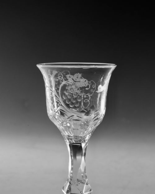 ANTIQUE GLASS FACET STEM WINE GLASS ENGLISH C1780 - ADDITIONAL PHOTO 3