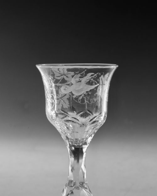 ANTIQUE GLASS FACET STEM WINE GLASS ENGLISH C1780 - ADDITIONAL PHOTO 4