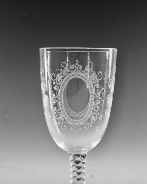 ANTIQUE GLASS GOBLETS ENGRAVED PAIR ENGLISH C1880 - ADDITIONAL PHOTO 3