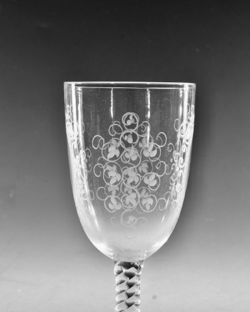 ANTIQUE GLASS GOBLETS ENGRAVED PAIR ENGLISH C1880 - ADDITIONAL PHOTO 4